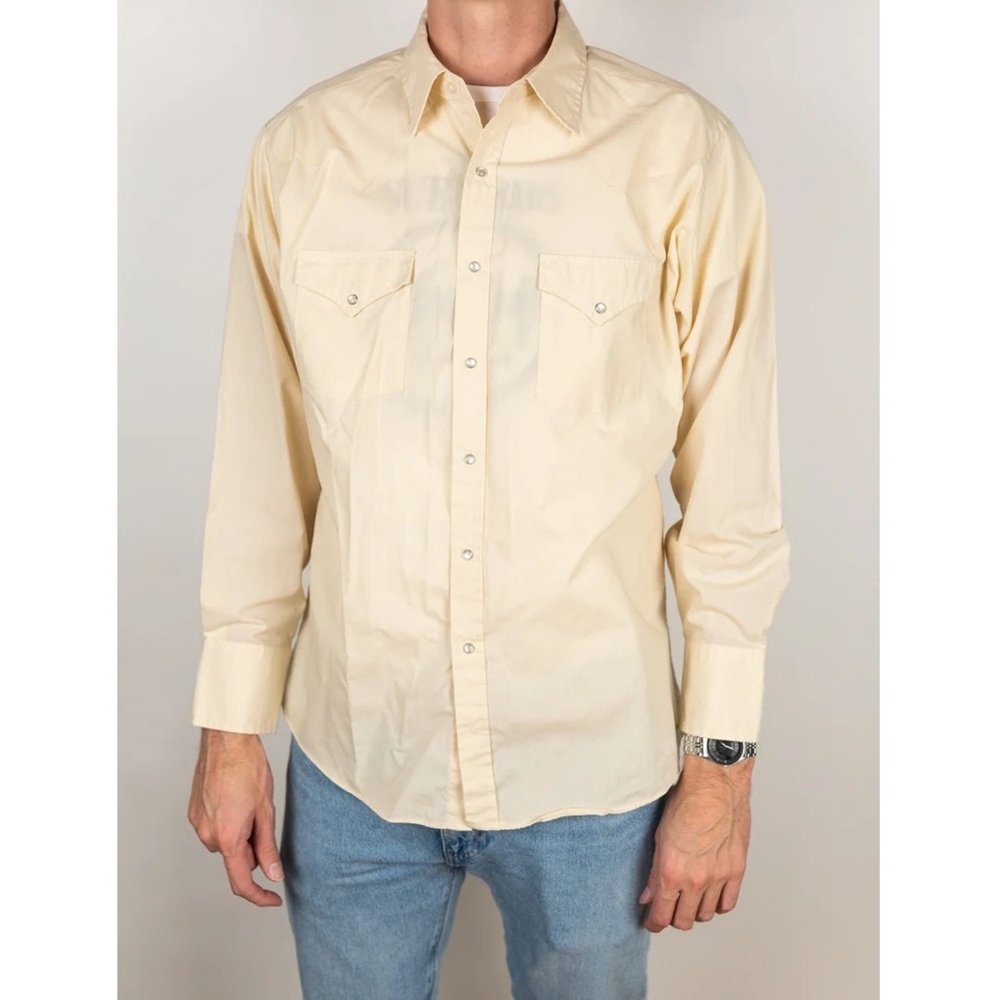 Vintage High Noon 80s Pearl Snap Western Long‎ Sleeve Shirt, Cream - Size XL